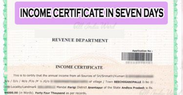 Income Certificate in 7 days Telangana Andhra Pradesh states